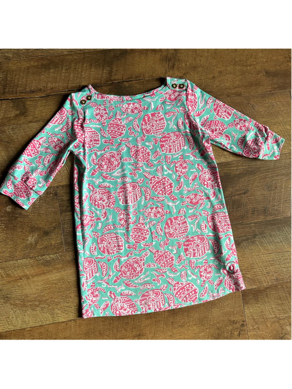 Girls Hang Ten Long Sleeve Shirt Size S Turquoise Pink Turtle Print